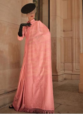Peach Color Handloom Silk Wedding Saree