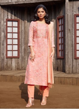 Peach Color Linen Fabric Pant Style Salwar Kameez