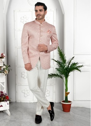 Peach Jacket Style Imported Jodhpuri Suit