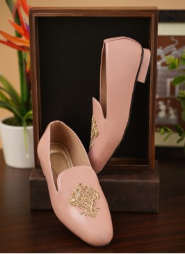 Peach Leather Jutti For Men