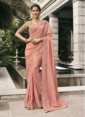 Indian pakistani Gorgeous parrot 2024 and deep peach colors crape slik saree