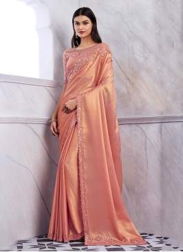 Peach Sequins Embroidered Party Wear Saree