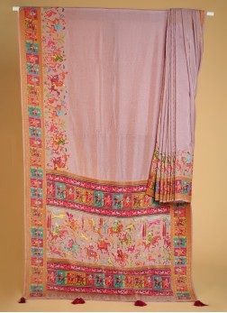 Peach Weaving Work Traditional Pashmina Silk Saree