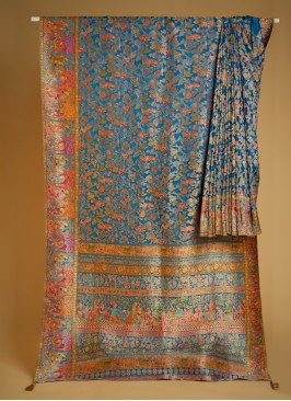 Peacock Blue Woven Saree In Pashmina Silk