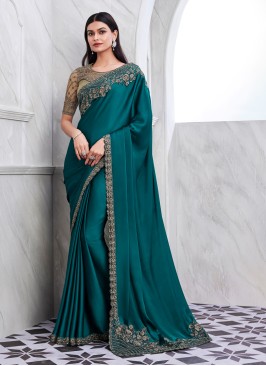 Peacock Green Festive Wear Saree In Silk