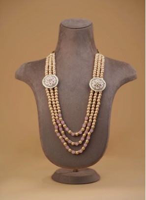Pearl Three Layered Golden And Pink Mala