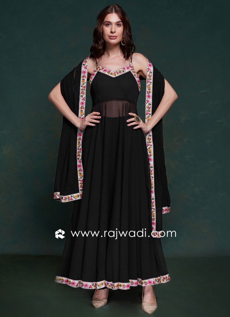 Black Partywear Long Salwar Kameez, Embroidery good Salwar Suit, Traditional Salwar Kameez,Georgette Salwar Suit, Ready Made Salwar Kameez, Dress