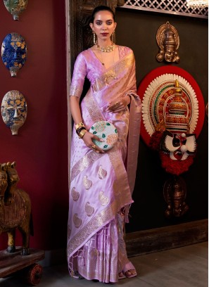 Lovely Lilac Woven Embroidered Festive Wear Saree