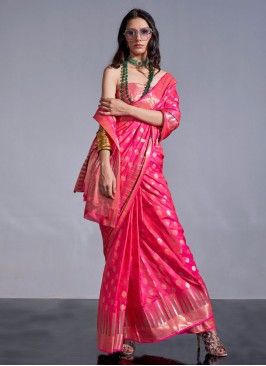 Pink Handloom Silk Weaving Wedding Saree