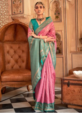 Festive Wear Pink Woven Banarasi Silk Saree