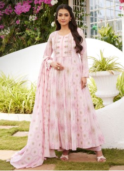 Pink Cotton Readymad Anarkali Suit For Women