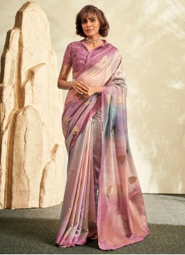 Pink And Cream Khadi Silk Classic Saree