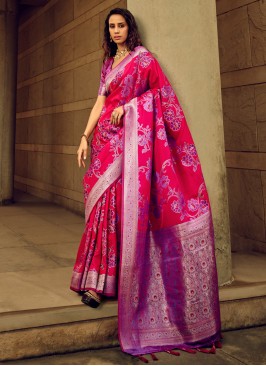Pink Festive Wear Saree In Silk