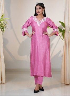 Pink Gajji Silk Thread Embroidered Kurti Set