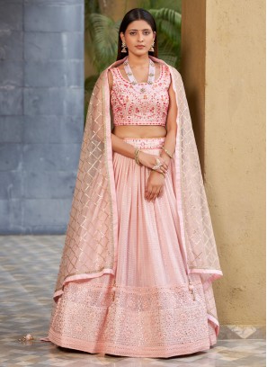 Pink Georgette Designer Lehenga Choli With Dupatta