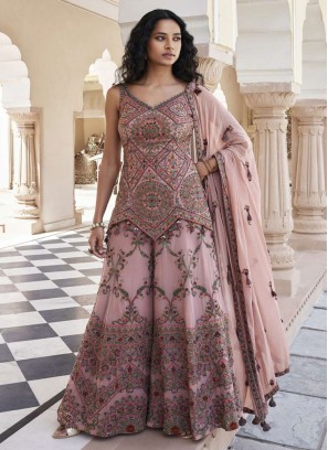 Pink Georgette Kashmiri Embroidered Palazzo Set