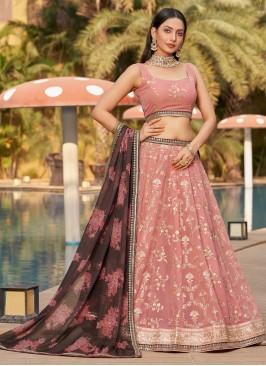 Pink Georgette Sequins Embroidered Lehenga Choli