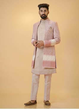 Pink Jacket Style Indowestern For Wedding