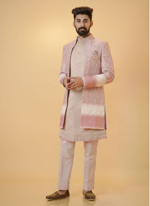 Pink Jacket Style Indowestern For Wedding