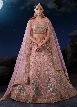 Pink Wedding Wear Soft Net A Line Lehenga Choli