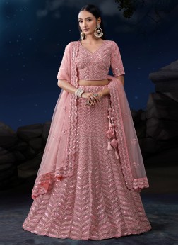 Pink Soft Net Sequins Embroidered Lehenga Choli