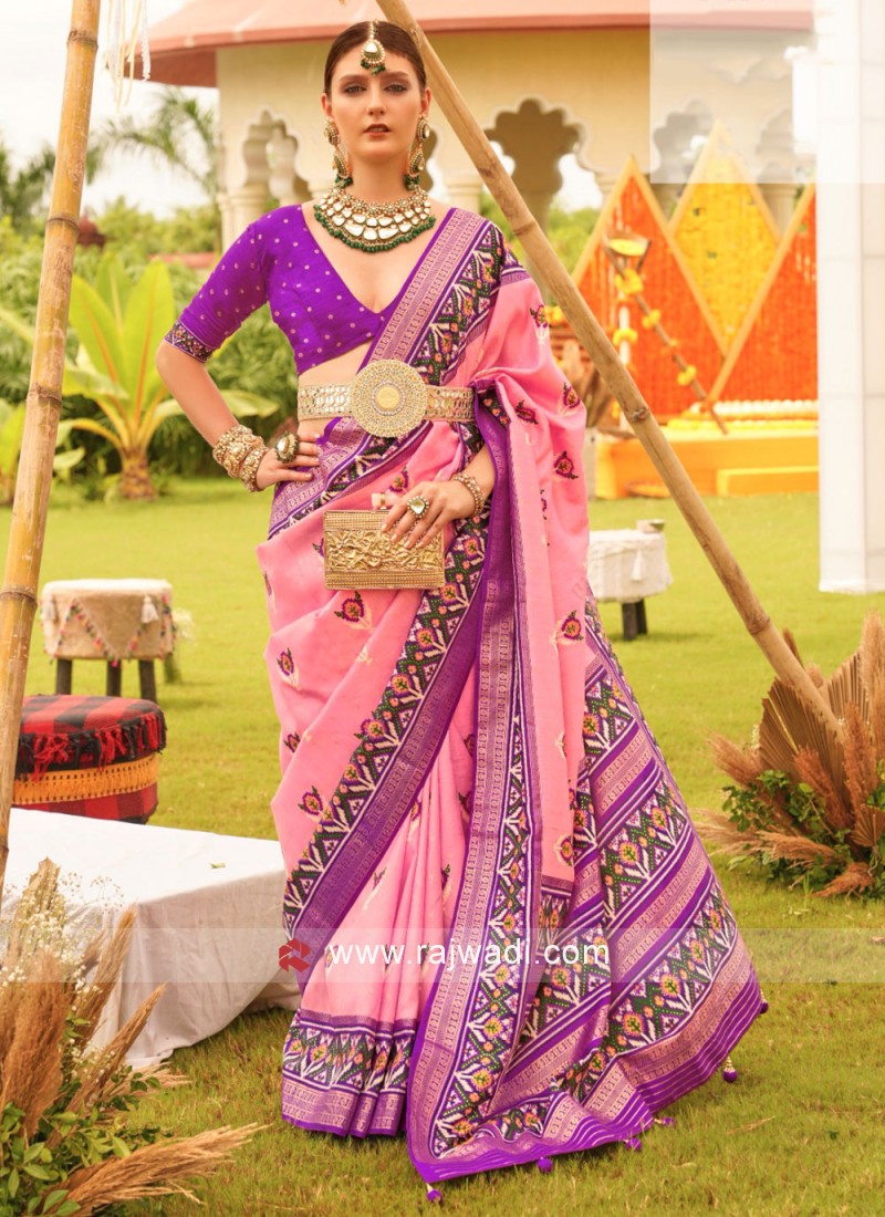 Yellow handloom cotton saree with purple Khun blouse – Umbara Designs
