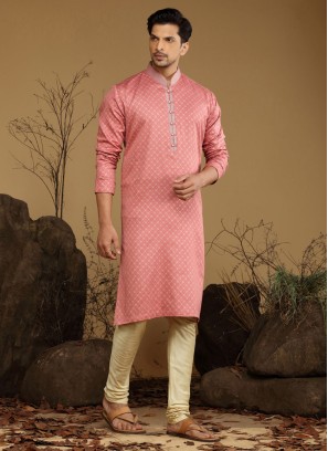 Pink Printed Readymade Kurta Pajama