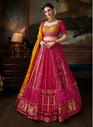 Pink Readymade Bandhani Lehenga Choli Set