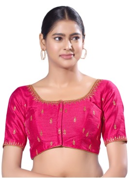 Pink Readymade Blouse In Mulberry Silk With Zari Embroidery