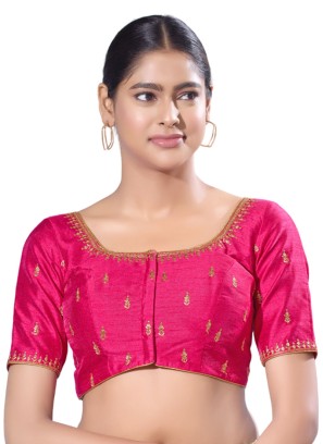 Pink Readymade Blouse In Mulberry Silk With Zari Embroidery