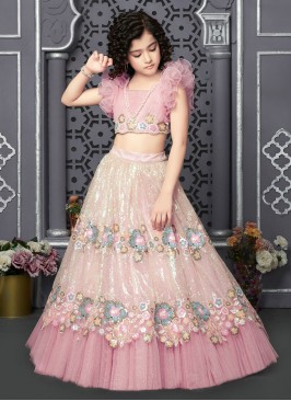 Pink Sequins Embroidered Wedding Lehenga Choli