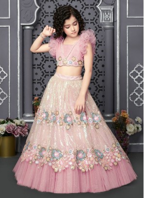 Pink Sequins Embroidered Wedding Lehenga Choli