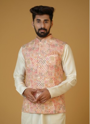 Pink Silk Fabric Readymade Nehru Jacket