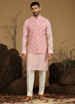 Pink Silk Wedding Wear Nehru Jacket Set