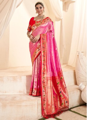 Pink Silk Designer Paithani Saree