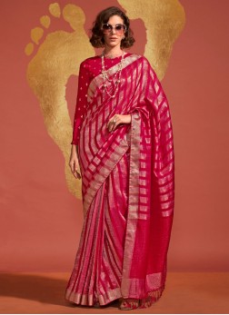 Deep Pink Handloom Silk Woven Saree