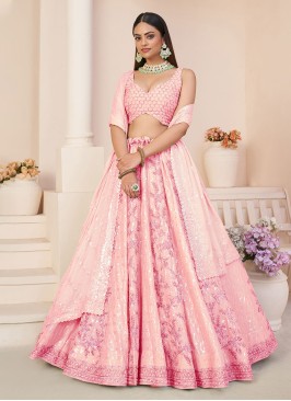 Pink Wedding Georgette A Line Lehenga Choli