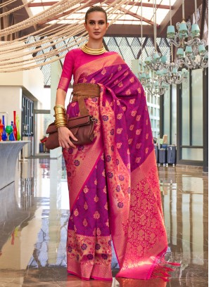 Pink Wedding Wear Handloom Silk Saree