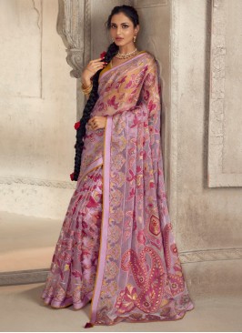 Pink Fancy Printed Designer Organza Saree