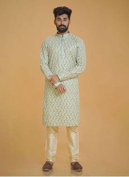 Pista Color Festive Wear Silk Kurta Pajama