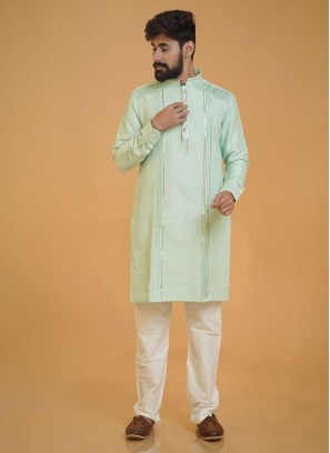 Pista Green Color Fancy Kurta Pajama Set