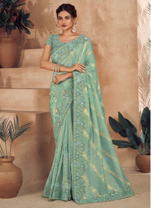 Pista Green Festive Wear Saree In Silk