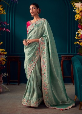 Light Teal Color Weaving Work Saree