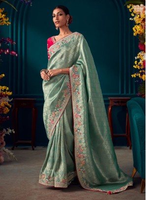 Light Teal Color Weaving Work Saree