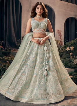 Pista Green Lehenga Choli In Net With Heavy Embroidered Work