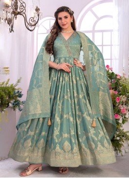 Pista Green Readymade Anarkali Dress