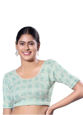 Pista Green Readymade Blouse In Jacquard Silk