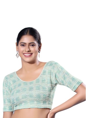 Pista Green Readymade Blouse In Jacquard Silk