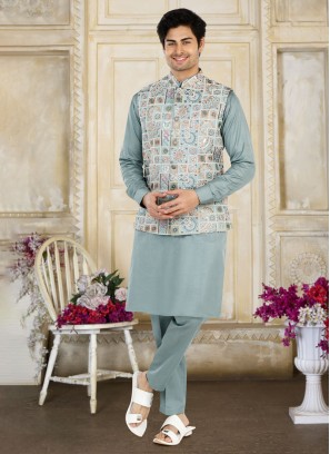 Fancy Embroidered Sky Blue With Ankle Pants Suit – Heritage India