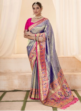 Blue Weaving Handloom Silk Classic Paithani Saree
